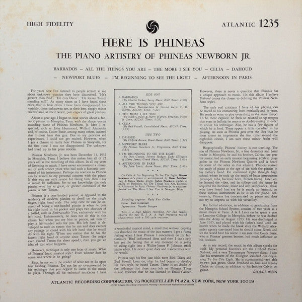 Here Is Phineas (The Piano Artistry Of Phineas Newborn Jr.) = ヒア・イズ・フィニアス