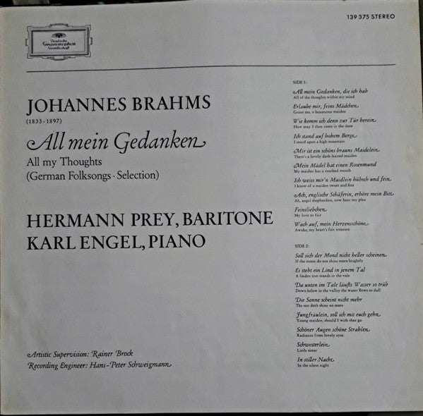 All Mein Gedanken (Deutsche Volkslieder Von Johannes Brahms)