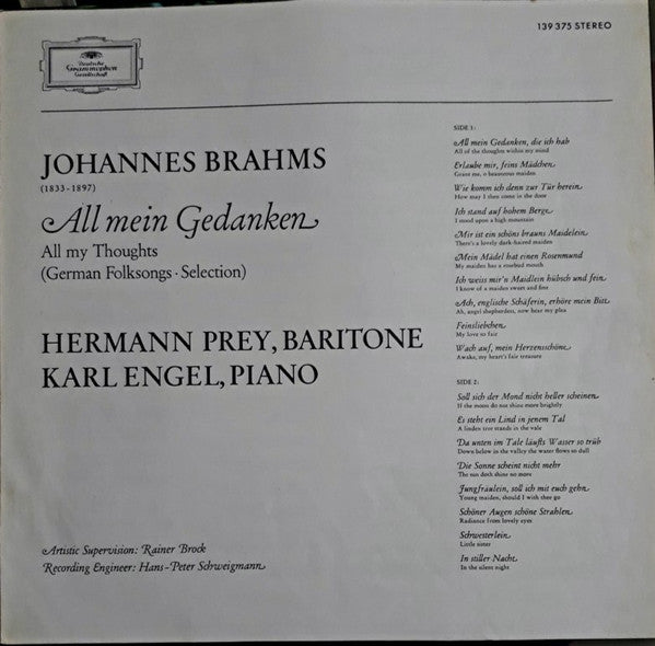 All Mein Gedanken (Deutsche Volkslieder Von Johannes Brahms)