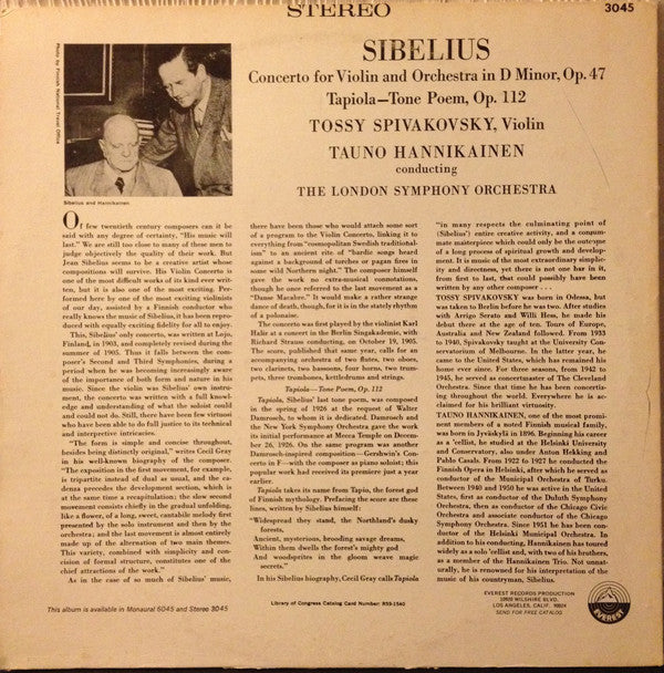 Concerto In D Minor, Op. 47 For Violin And Orchestra / Tapiola, Op. 112 (Tone Poem)