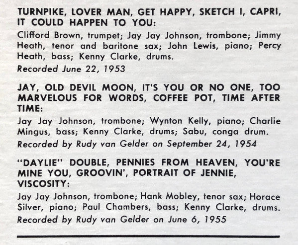 The Eminent Jay Jay Johnson Volume 1