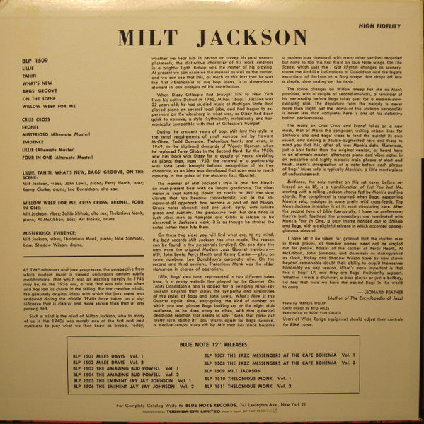 Milt Jackson With John Lewis, Percy Heath, Kenny Clarke, Lou Donaldson And The Thelonious Monk Quintet