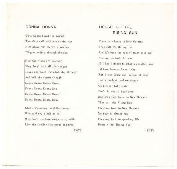 Donna Donna / House Of The Rising Sun