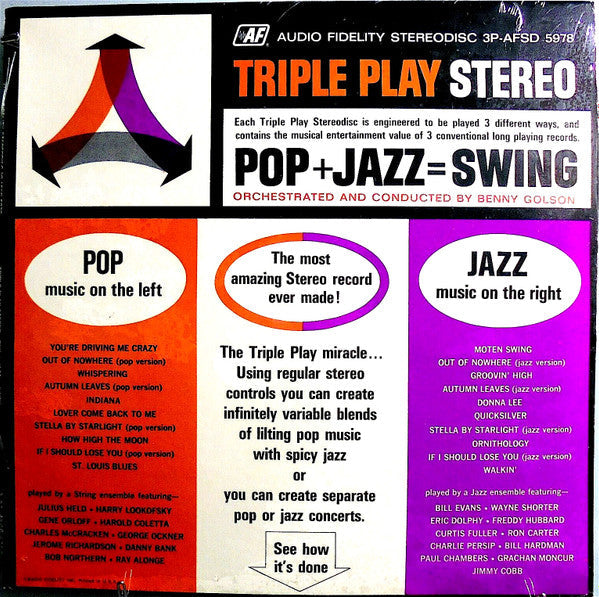 Master Release: Triple Play Stereo Pop + Jazz = Swing by Benny Golson