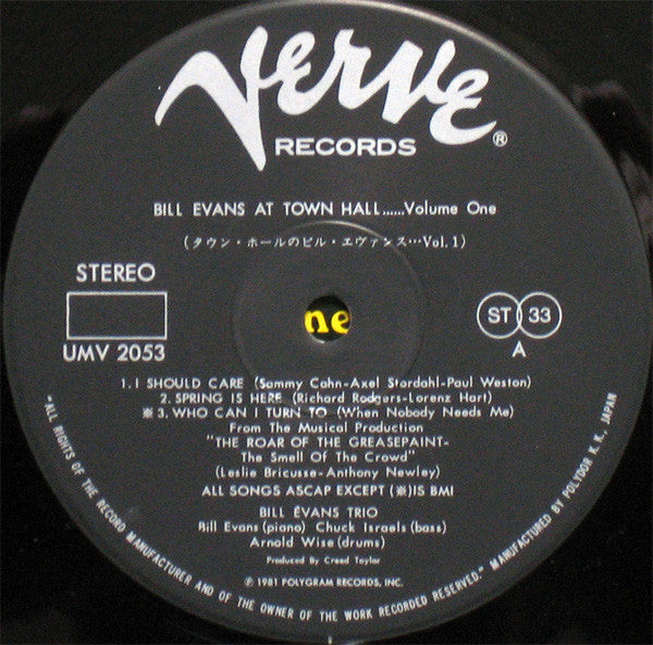 Bill Evans At Town Hall.... Volume One
