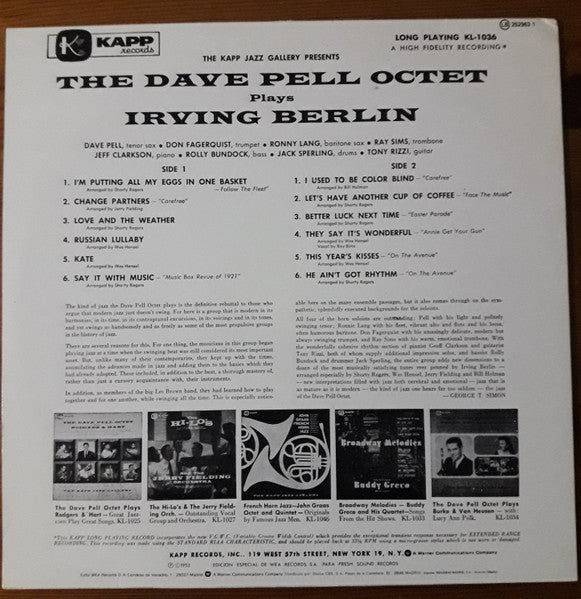 The Dave Pell Octet Plays Irving Berlin