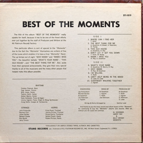 Release: The Best Of The Moments-Vinyl-US-1973-ST-1019-24435011