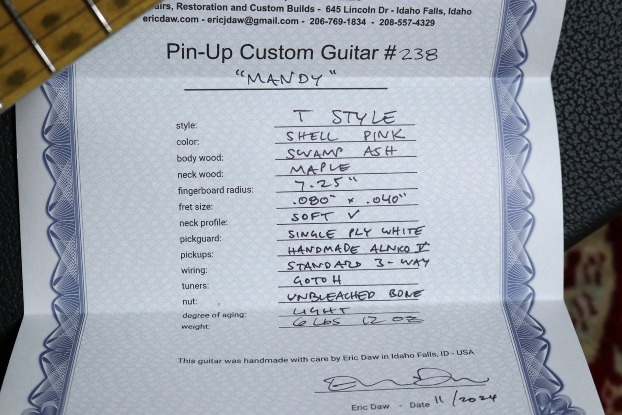 Eric Daw Custom Guitars [Tested video included] #238 "MANDY" TL Shell Pink