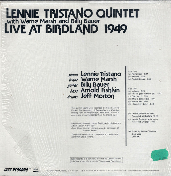 Master Release: Live At Birdland 1949 by Lennie Tristano Quintet
