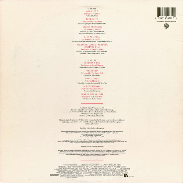 Release: Bright Lights, Big City. (Original Motion Picture Soundtrack)-Vinyl-US-1988-9 25688-1, 1-25688-399660