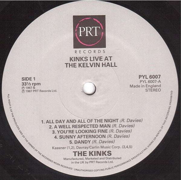 Release: Live At Kelvin Hall-Vinyl-UK-1987-PYL 6007-492600