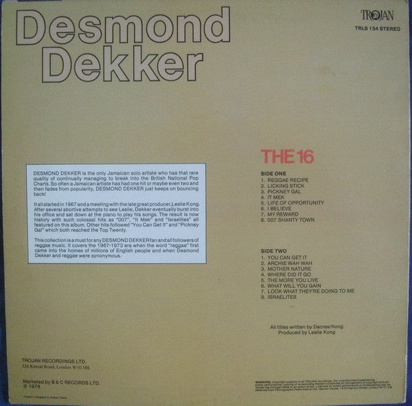 Master Release: Dekker's Sweet Sixteen Hits by Desmond Dekker