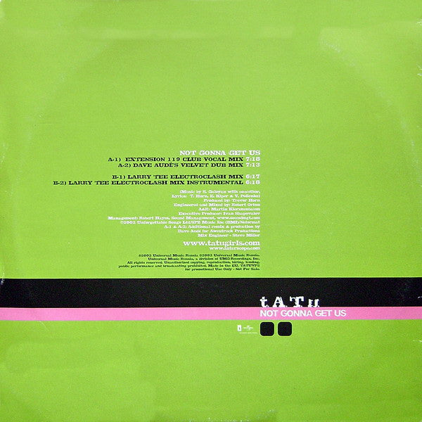 Release: Not Gonna Get Us-Vinyl-Europe-2003-TATUVP2-141819