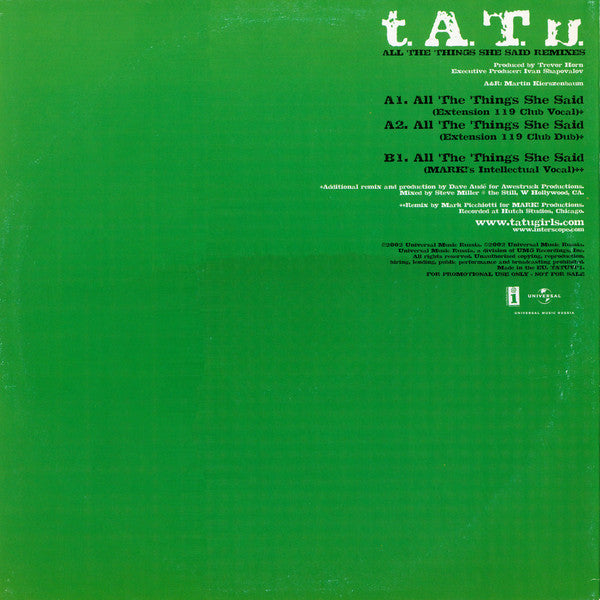 Release: All The Things She Said-Vinyl-Russia-2002-Tatuvp1-514147