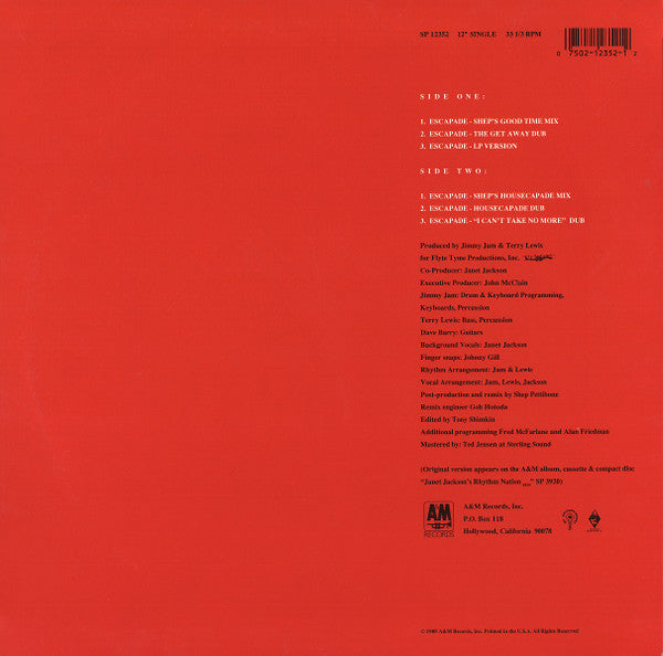Release: Escapade-Vinyl-US-1990-SP-12352, SP 12352-184964