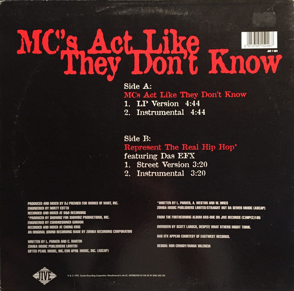 Release: MC's Act Like They Don't Know-Vinyl-UK-1995-JIVE T 384-240862