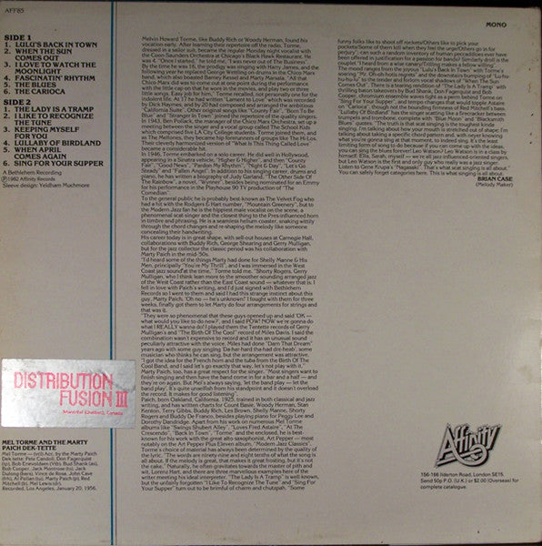 Release: Mel Tormé With The Marty Paich Dek-Tette-Vinyl-UK-1982-AFF 85-627448