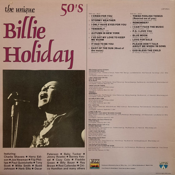 Release: The Unique Billie Holiday 50's-Vinyl-Italy-1986-LOP 14123-996726