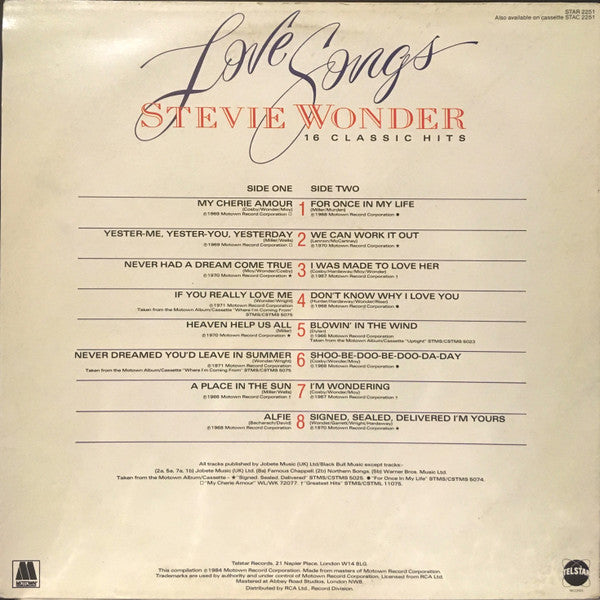 Master Release: Love Songs - 16 Classic Hits by Stevie Wonder