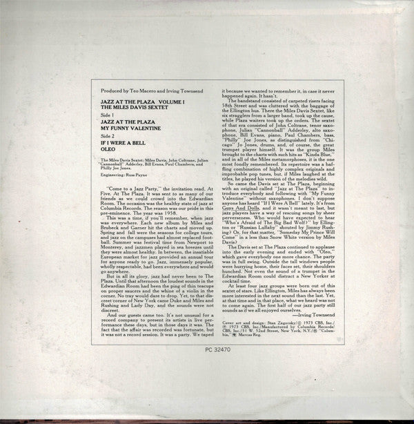 Release: Jazz At The Plaza Vol. 1-Vinyl-US-1977-PC 32470-379886