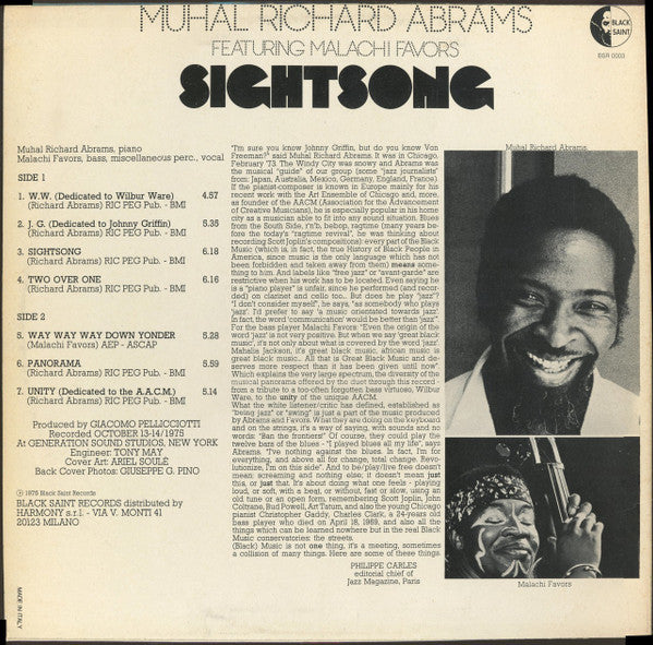Release: Sightsong-Vinyl-Italy-1976-BSR 0003-718313