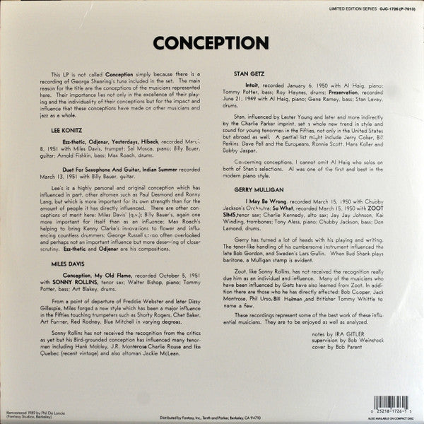 Release: Conception-Vinyl-US-1989-OJC-1726, P-7013-699559