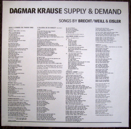 Supply & Demand - Songs By Brecht/Weill & Eisler