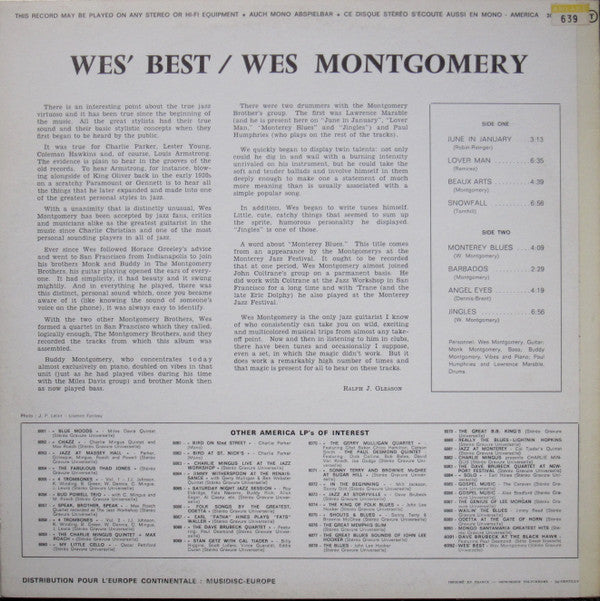 Release: Wes' Best-Vinyl-France-None-30 AM 6092, 6092-589663