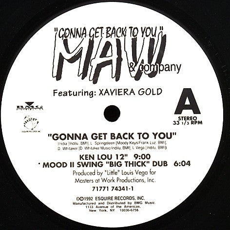 Release: Gonna Get Back To You-Vinyl-US-1992-71771 74341-1-162857