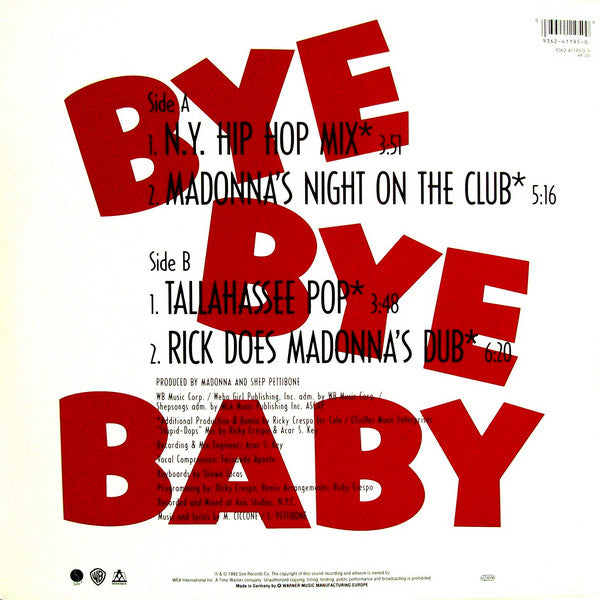Release: Bye Bye Baby-Vinyl-Europe-1993-9362-41195-0, 9362-41195-0, 9362-41195-0-478484