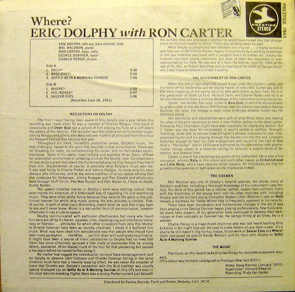Master Release: Where? by Eric Dolphy