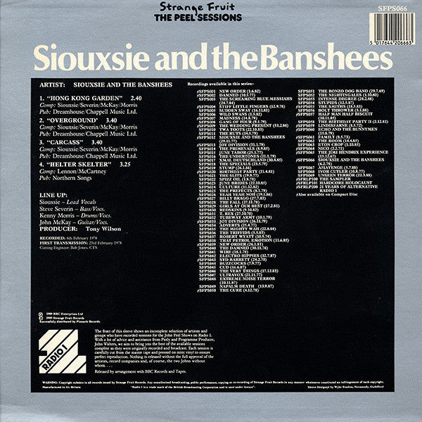 Master Release: The Peel Sessions (The Second Session) by Siouxsie & The Banshees