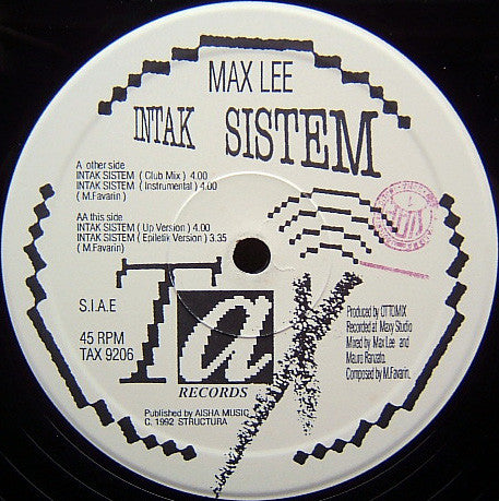 Release: Intak Sistem-Vinyl-Italy-1992-TAX 9206-662723
