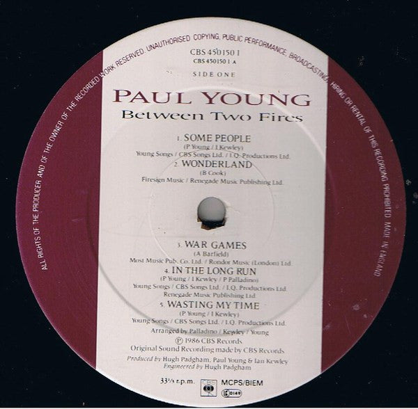Release: Between Two Fires-Vinyl-UK-1986-450150 1, CBS 450150 1-459054