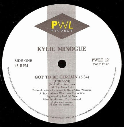 Release: Got To Be Certain-Vinyl-UK-1988-PWLT 12-168332