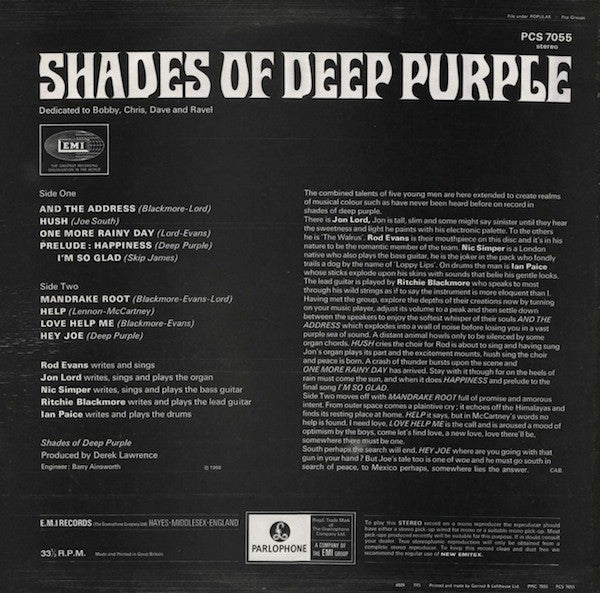 Release: Shades Of Deep Purple-Vinyl-UK-1972-PCS 7055-399581