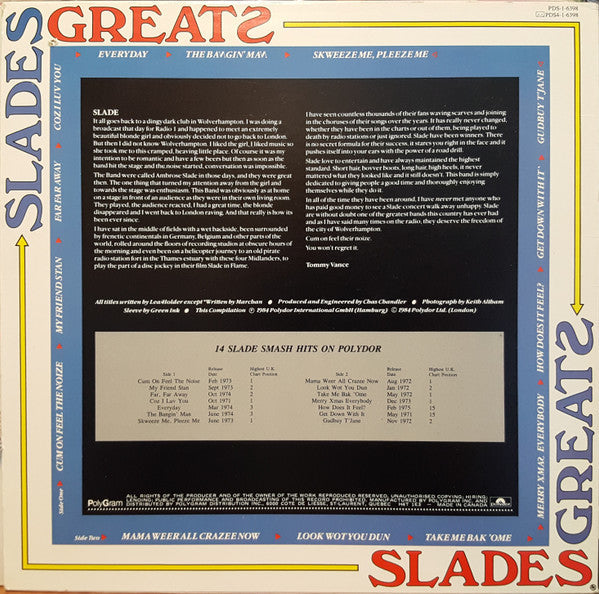 Release: Slades Greats-Vinyl-Canada-1984-PDS-1-6398-1982994