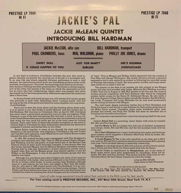 Release: Jackie's Pal-Vinyl-US-2013-APRJ 7068, LP 7068-4715089