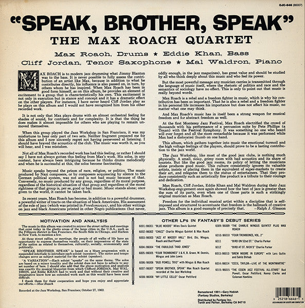 Release: Speak, Brother, Speak!-Vinyl-US-1991-OJC-646, F-86007-2088460
