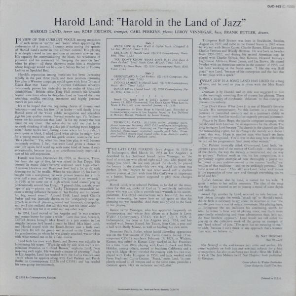 Release: Harold In The Land Of Jazz-Vinyl-US-1984-OJC-162, C-7550-4321181