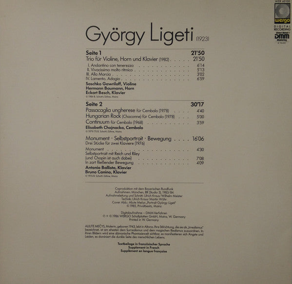 Trio Für Violine, Horn Und Klavier - Passacaglia Ungherese / Hungarian Rock / Continuum - Monument · Selbstportrait · Bewegung