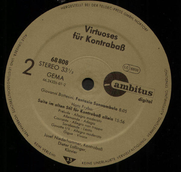 Virtuoses Für Kontrabass (Werke Von G.Bottesini P.Valls H.Fryba)