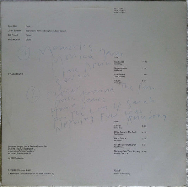 Master Release: Fragments by Paul Bley