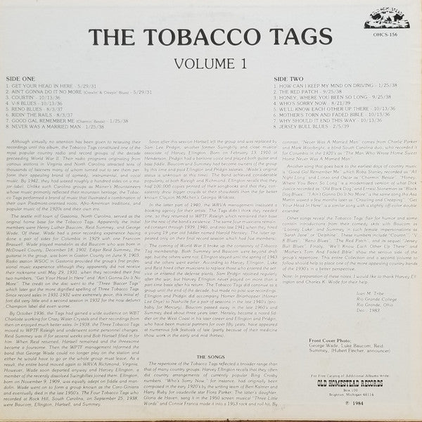 Release: Songs Of The Tobacco Tags-Vinyl-US-1984-OHCS-156-8283659