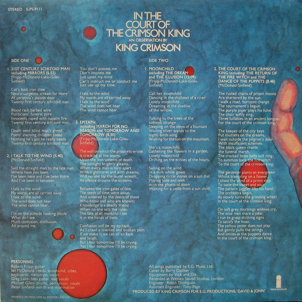 Release: In The Court Of The Crimson King (An Observation By King Crimson)-Vinyl-UK-1972-ILPS 9111, ILPS-9111-5925808