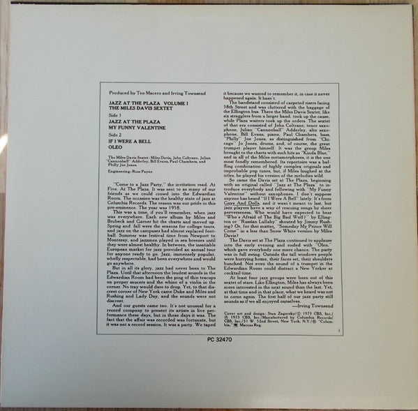 Release: Jazz At The Plaza Vol. 1-Vinyl-US-None-PC 32470-8561625