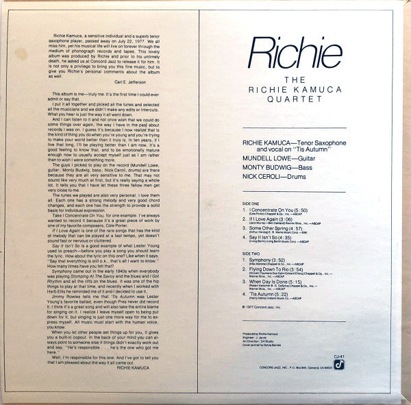 Release: Richard Kamuca: 1976-Vinyl-US-1977-CJ-41-3485899