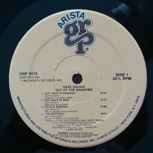 Release: Out Of The Shadows-Vinyl-US-1982-GRP 5510-7292659
