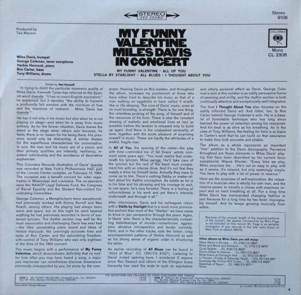 Release: My Funny Valentine - Miles Davis In Concert-Vinyl-US-None-PC 9106, 9106-8562110