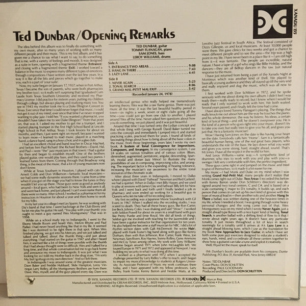 Release: Opening Remarks-Vinyl-US-1978-Xanadu 155-3575606